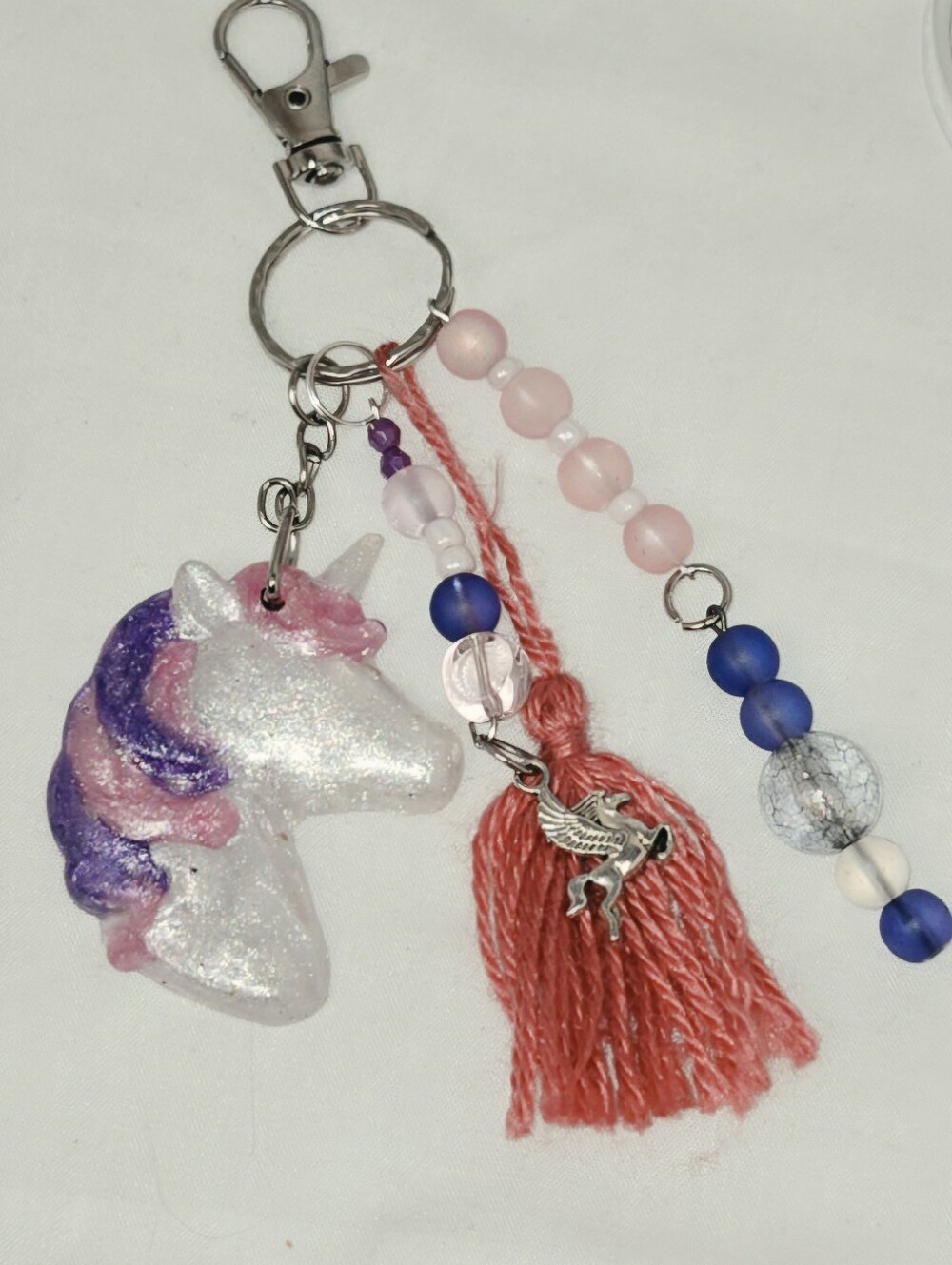 Glitter Unicorn Tassel Keychain for Kids - Pink & Purple